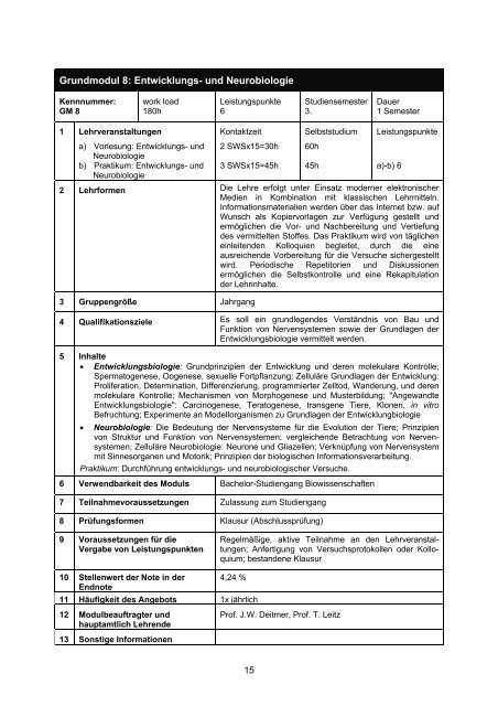 Modulhandbuch (bisheriger Studiengang) - Biologie in Kaiserslautern