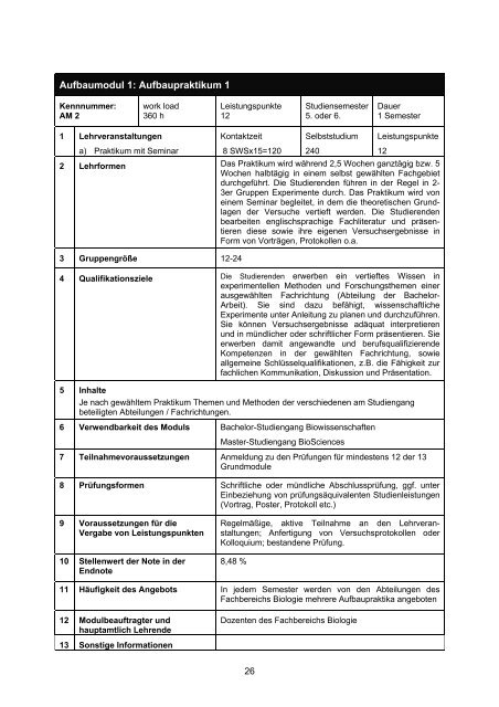 Modulhandbuch (bisheriger Studiengang) - Biologie in Kaiserslautern
