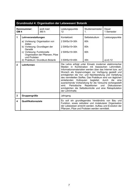 Modulhandbuch (bisheriger Studiengang) - Biologie in Kaiserslautern