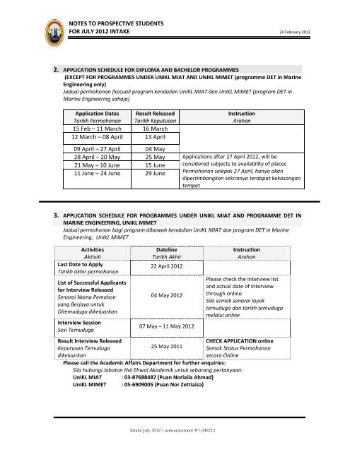 Application schedules - UniKL Admission