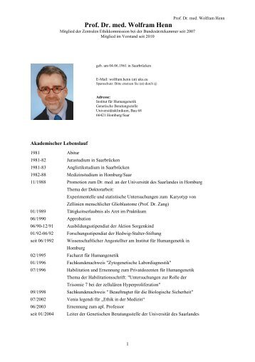 Prof. Dr. med. Wolfram Henn - Zentrale Ethikkommission