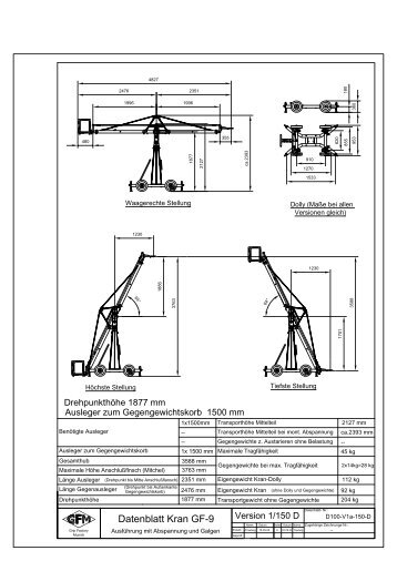 GF-9 Kamera Kran System Datenblätter - G-f-m.net