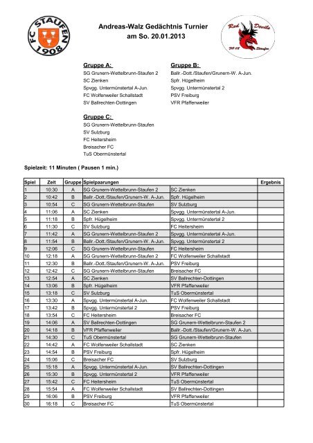 Andreas-Walz Gedächtnis Turnier am So. 22.01.2012 - FC 08 Staufen