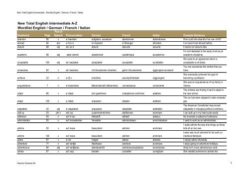 English-German-Italian-French Wordlist A-Z - Pearson Schweiz AG