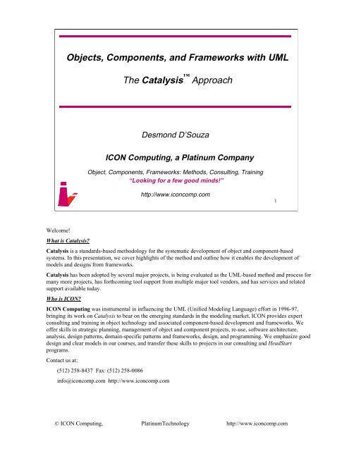 Objects, Components, and Frameworks with UML The Catalysis ...