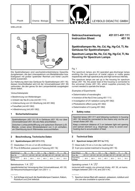 LEYBOLD DIDACTIC GMBH Gebrauchsanweisung 451 011-451 ...