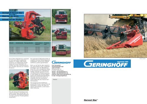 Geringhoff Harvest Star*. Innovatives Antriebskonzept. Ohne ...