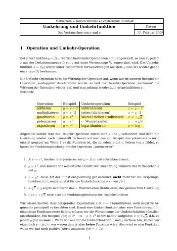 Umkehrung und Umkehrfunktion 1 Operation und ... - Warncke