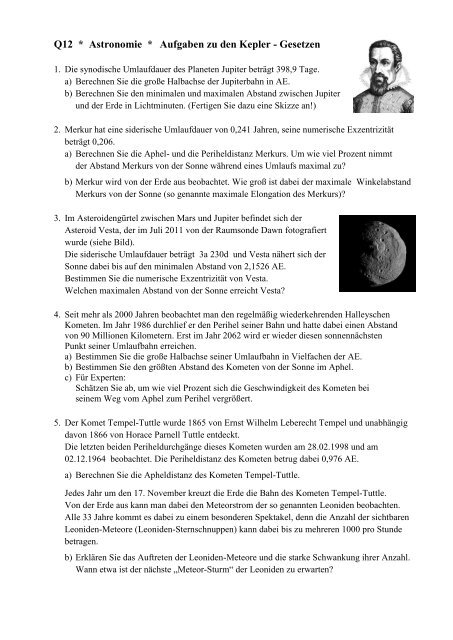 Q12 * Astronomie * Aufgaben zu den Kepler - Gesetzen