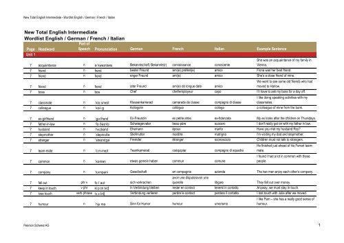 New Total English Intermediate Wordlist English / German / French ...