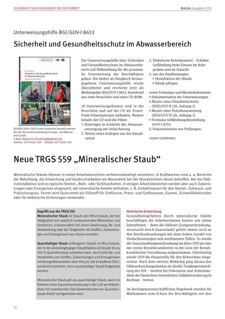 Neue TRGS 559 Mineralischer Staub - BG ETEM B-EW