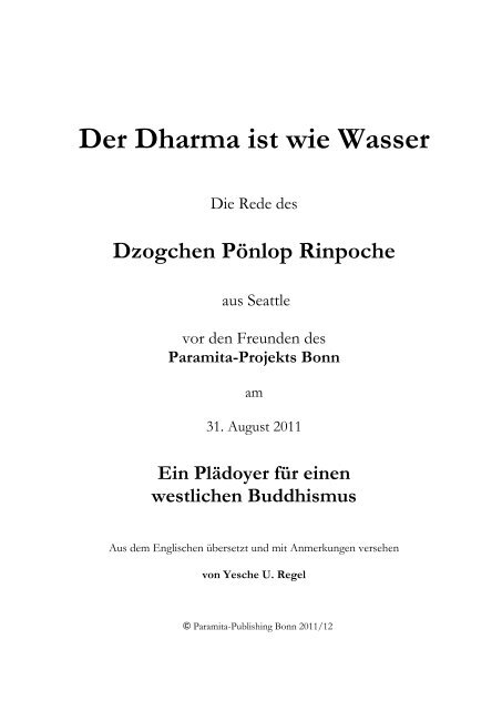 Der Dharma ist wie Wasser - Paramita Projekt Bonn