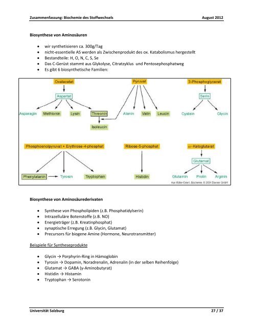 Biochemie des Stoffwechsels - StV Biologie Salzburg