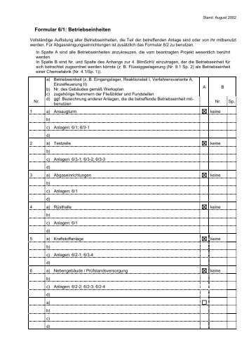 Formular 6/1: Betriebseinheiten