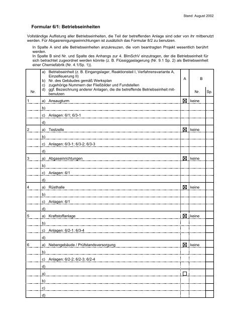 Formular 6/1: Betriebseinheiten