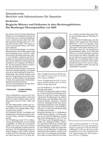 Bergische Münzen und Geldsorten in alten Rechnungsbüchern Die ...