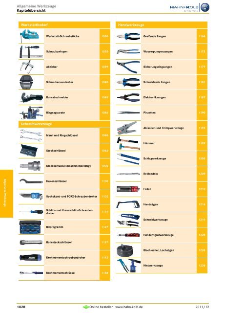 Allgemeine Werkzeuge - EN / Hahn+Kolb