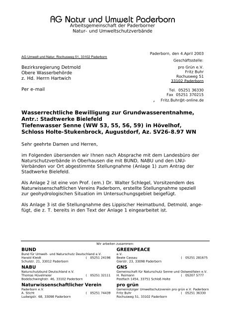 Wasserrechtliche Bewilligung zur - pro grün eV Paderborn