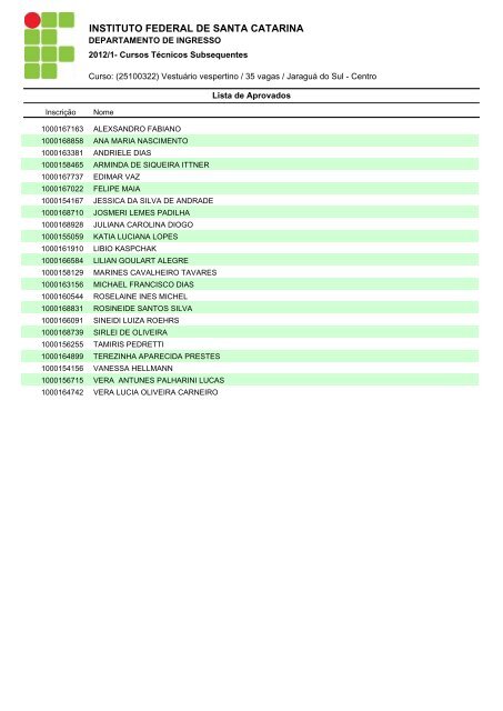 INSTITUTO FEDERAL DE SANTA CATARINA - Ingresso IF-SC