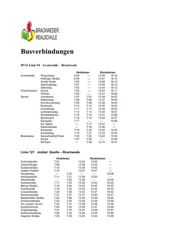 Busverbindungen - Brackweder Realschule