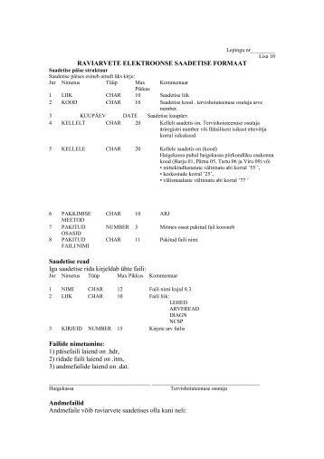 Raviarvete elektroonse saadetise formaat (lisa 10) - Eesti Haigekassa
