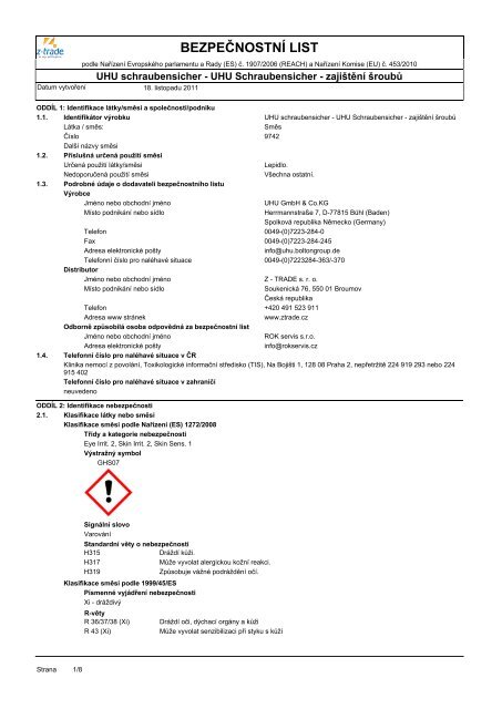 bezpečnostní list - UHU