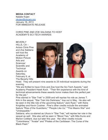 stars Chris Pine and Zoe Saldana - Business Insider