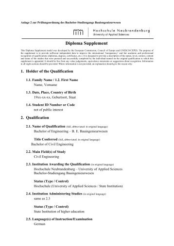 Diploma Supplement - Hochschule Neubrandenburg