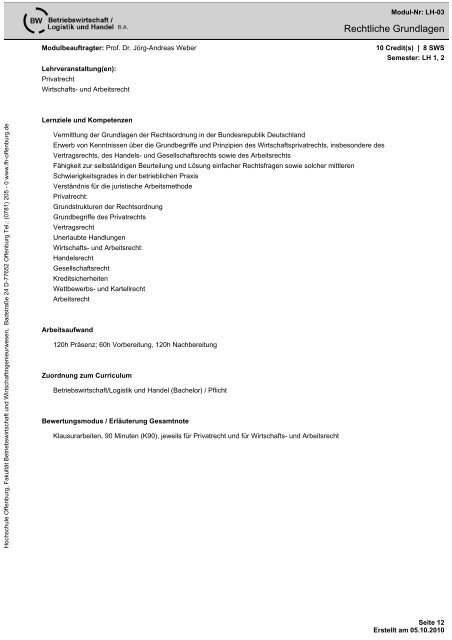 Modulhandbuch - an der Hochschule Offenburg