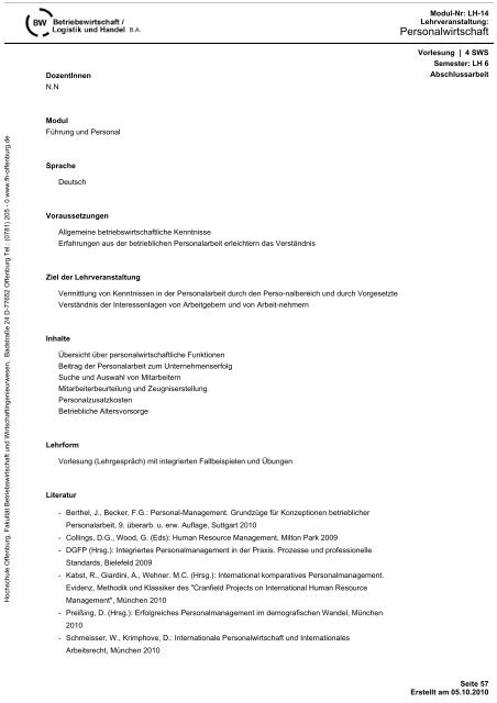 Modulhandbuch - an der Hochschule Offenburg