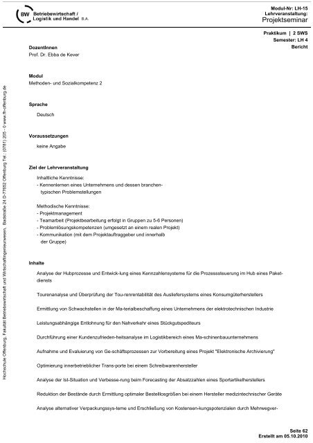 Modulhandbuch - an der Hochschule Offenburg