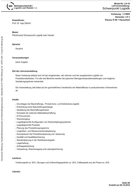 Modulhandbuch - an der Hochschule Offenburg