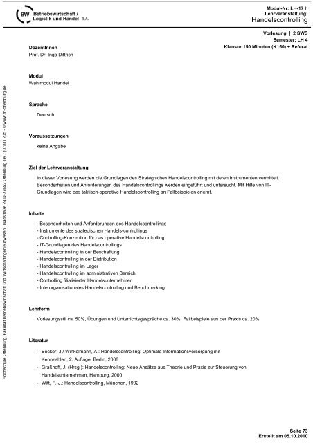 Modulhandbuch - an der Hochschule Offenburg