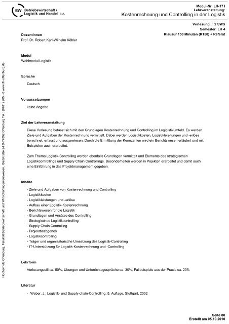 Modulhandbuch - an der Hochschule Offenburg