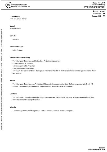 Modulhandbuch - an der Hochschule Offenburg
