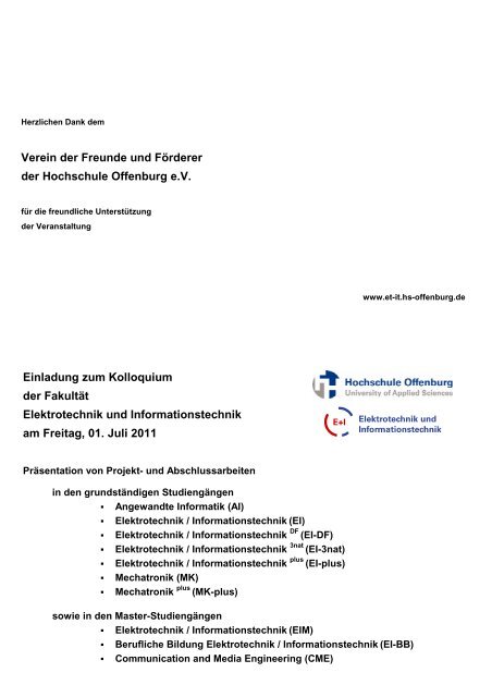 Broschuere Kolloquium SS11 - an der Hochschule Offenburg