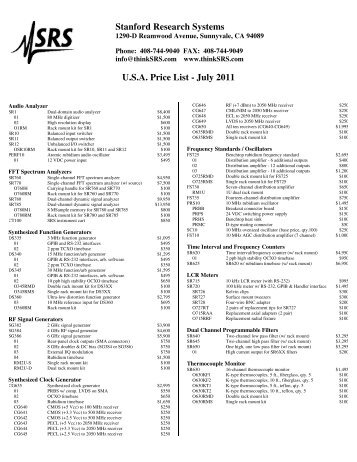 US Price List - Stanford Research Systems