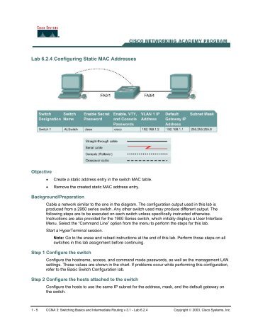 Lab 6.2.4 Configuring Static MAC Addresses