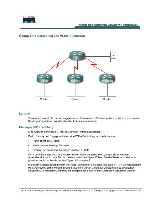 Übung 1.1.4 Berechnen von VLSM-Subnetzen