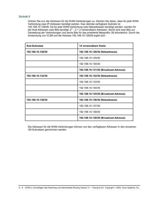 Übung 1.1.4 Berechnen von VLSM-Subnetzen