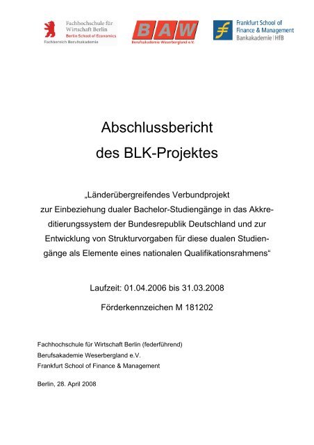 Abschlussbericht BLK-Projekt - Hochschule für Wirtschaft und Recht ...