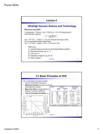 Lecture 4 Ultrahigh Vacuum Science and Technology 4.1 Basic ...