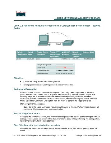 Lab 6.2.8 Password Recovery Procedure on a Catalyst 2950 Series ...