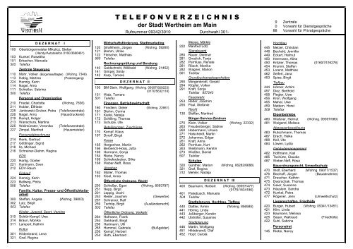 Telefonverzeichnis der Stadt Wertheim