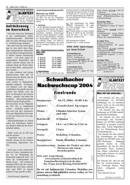 Rochade Saarland 11/2004 - Saarländischer Schachverband 1921 eV