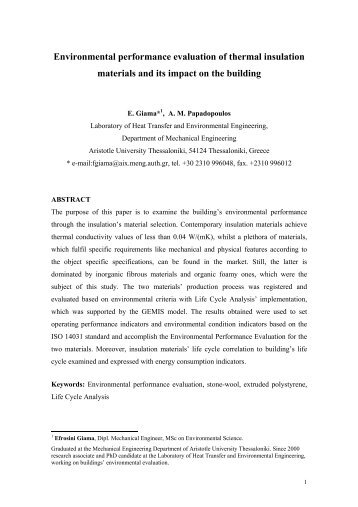 Environmental performance evaluation of thermal insulation ... - Fibran