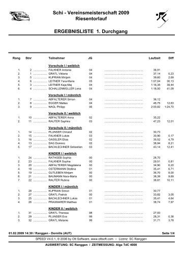 Schi - Vereinsmeisterschaft 2009 Riesentorlauf ERGEBNISLISTE 1 ...