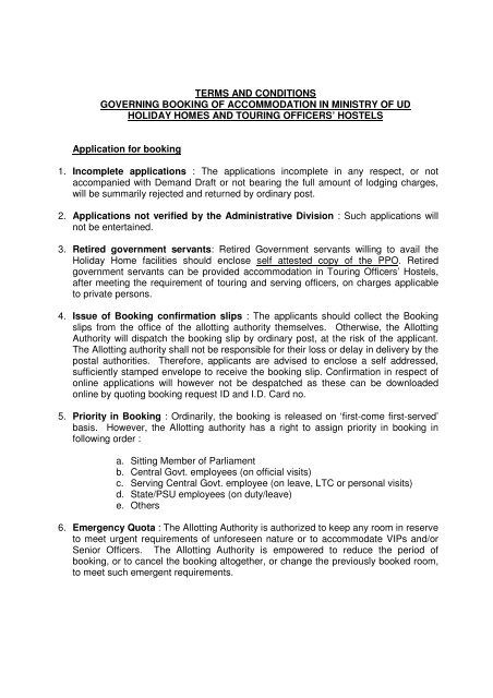 Holiday Homes/Touring Guest Houses Terms and Conditions