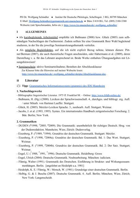 Handout Syntax 2011/2012 (pdf) - PD Dr. Wolfgang Schindler