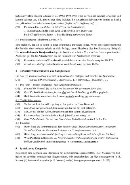 Handout Syntax 2011/2012 (pdf) - PD Dr. Wolfgang Schindler